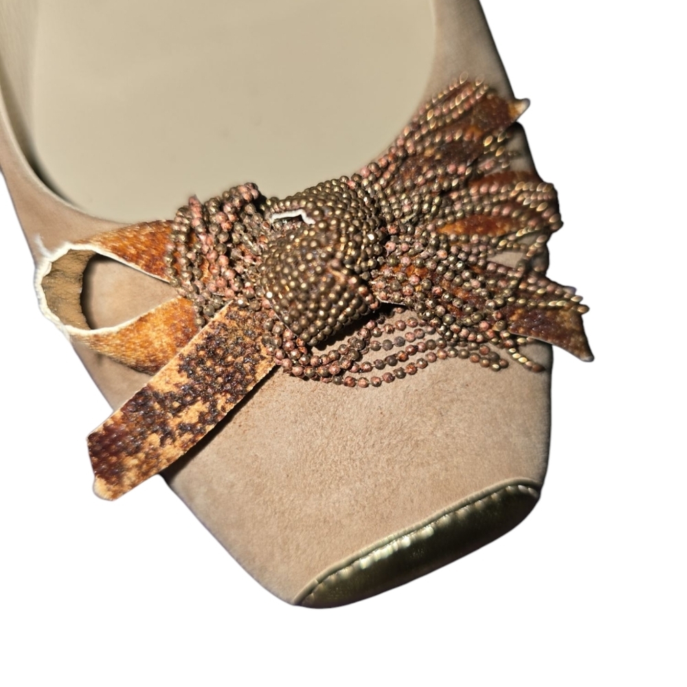 Butter Beige Flats with Metallic Mesh Bow - Picture 9 of 9